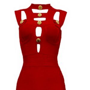 Red with Gold Button Bandage Dress 10/12
